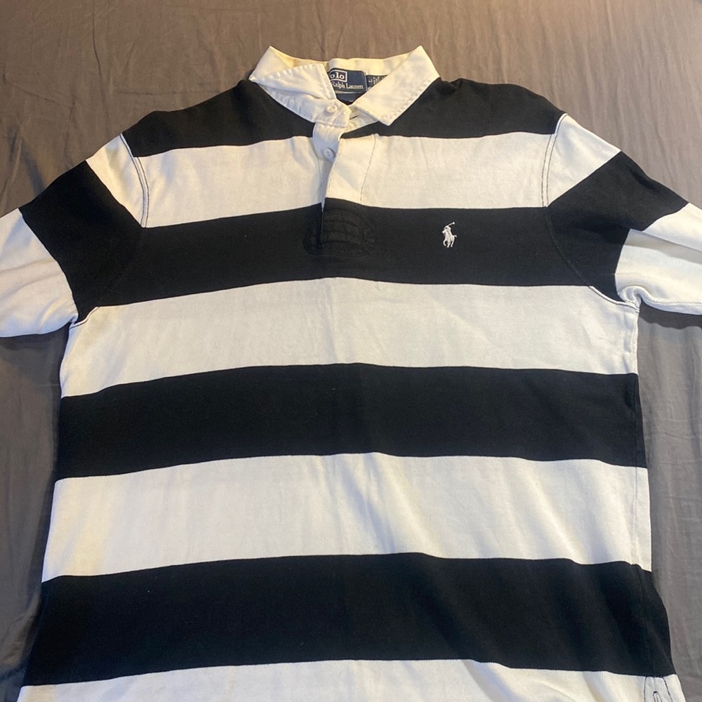 Ralph Lauren Men’s black and white striped vintage rugby shirt